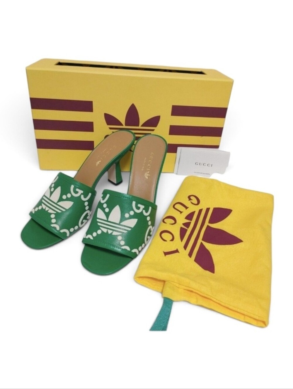 Gucci x adidas Charlotte Jumbo GG Trefoil Heeled Mules Size 6.5